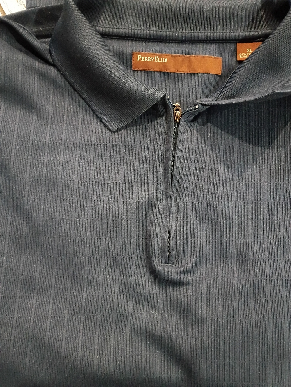 Perry Ellis Navy Short-Sleeve Zip Polo